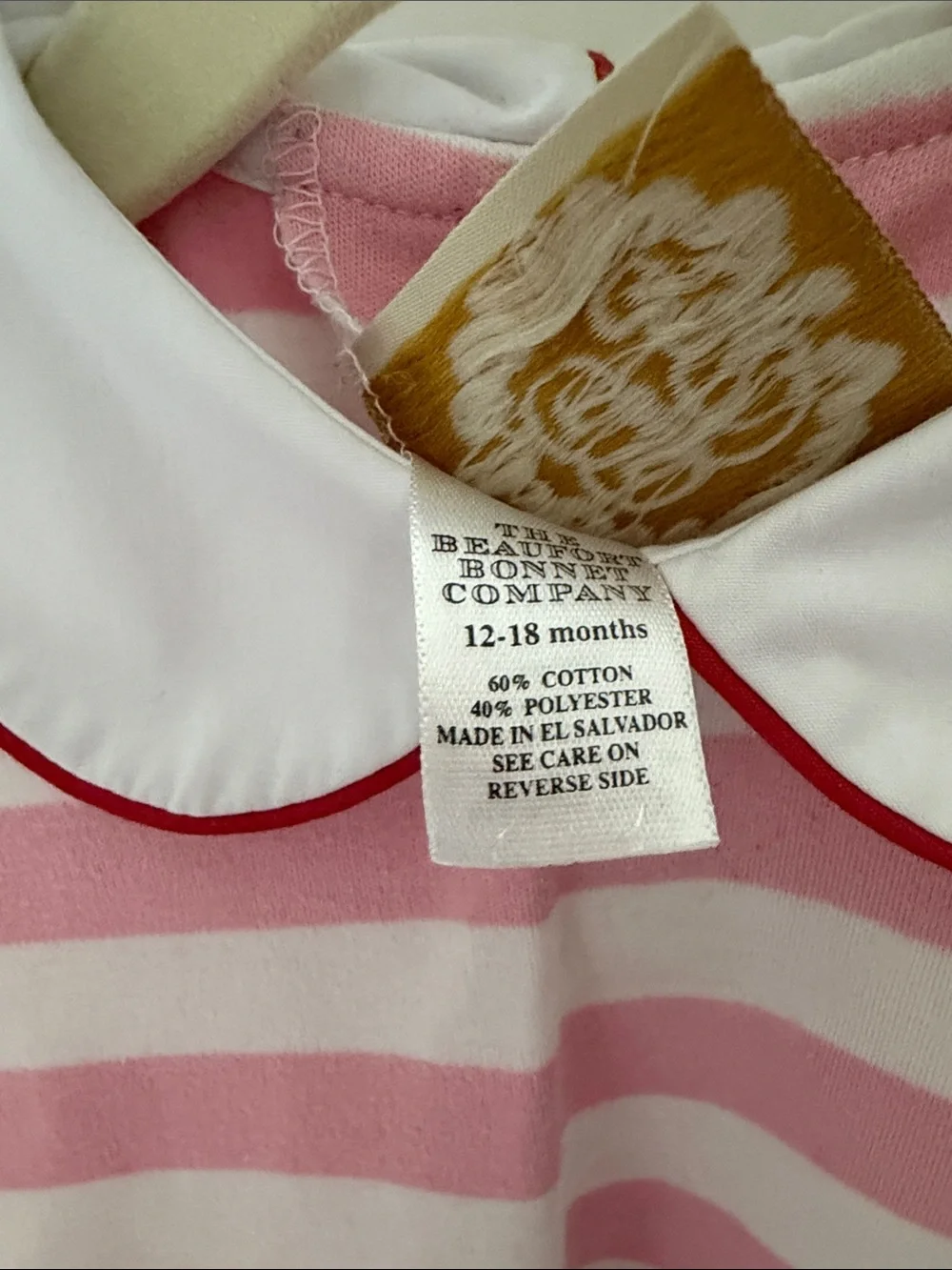Girls Pink & White Stripe Pocket Dress Pajamas with Red Accents